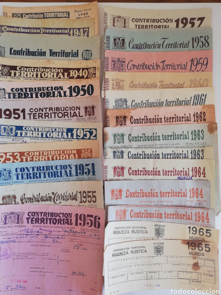 Documentos antiguos: CONTRIBUCION TERRITORIAL. MONTEAGUDO. MURCIA. DESDE 1946 A 1965.