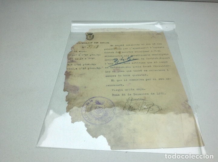 Documentos antiguos: DOCUMENTO ORIGINAL AJUNTAMENT DE REUS - A&Ntilde;O 1931 - Foto 1