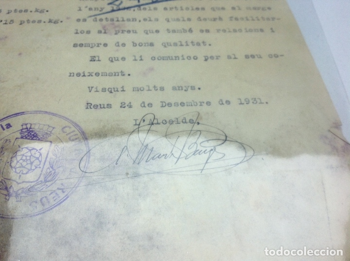Documentos antiguos: DOCUMENTO ORIGINAL AJUNTAMENT DE REUS - A&Ntilde;O 1931 - Foto 4