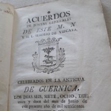 Documentos antiguos: ACUERDOS DE JUNTAS GENERALES DE ESTE M.N. Y M.L. SEÑORIO DE VIZCAYA. Lote 179165296