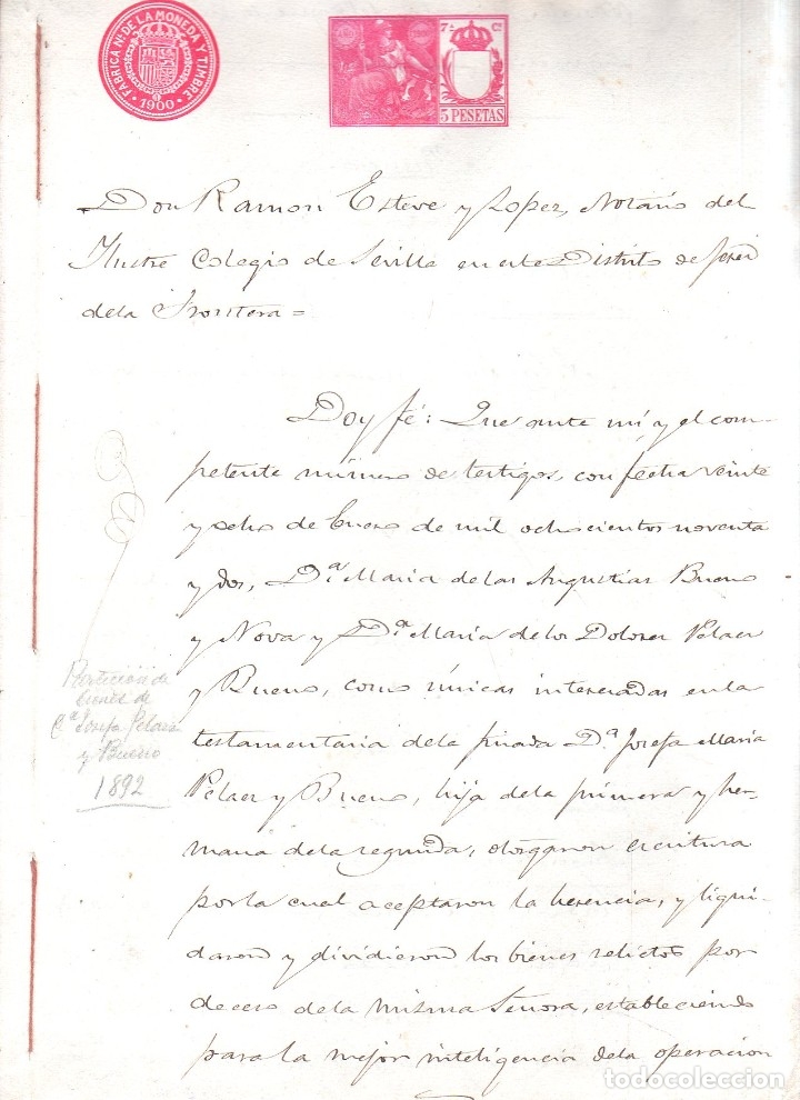 Documentos antiguos: JEREZ DE LA FRONTERA. ACEPTACION DE HERENCIA. D&ordf; MARIA DE LAS ANGUSTIAS BUENO Y NOVA. 1900. 15 PAG.