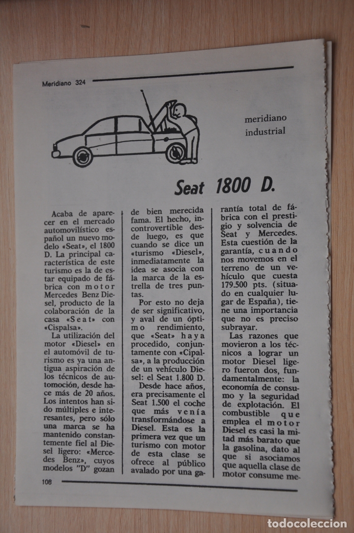 Documentos antiguos: dos hojas revista antigua reportaje seat 1800 d