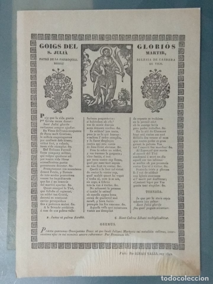 Documentos antiguos: GOIGS DEL S. JULIA. IGLESIA DE CABRERA DE VICH. - Foto 1