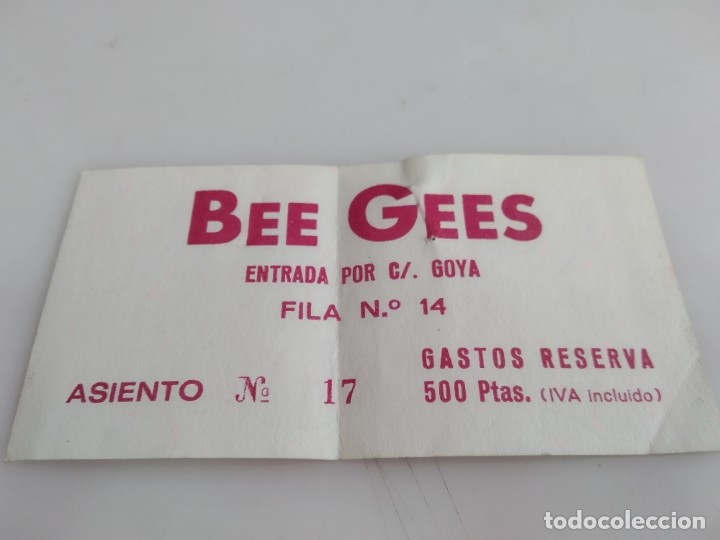 Documentos antiguos: ANTIGUA ENTRADA CONCIERTO  BEE GEES