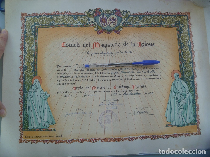 Old Documents: ESCUELA MAGISTERIO DE LA IGLESIA: TITULO MAESTRO PRIMERIA ALUMNO DE S.C. DE MUDELA. GRI&Ntilde;ON, 1968