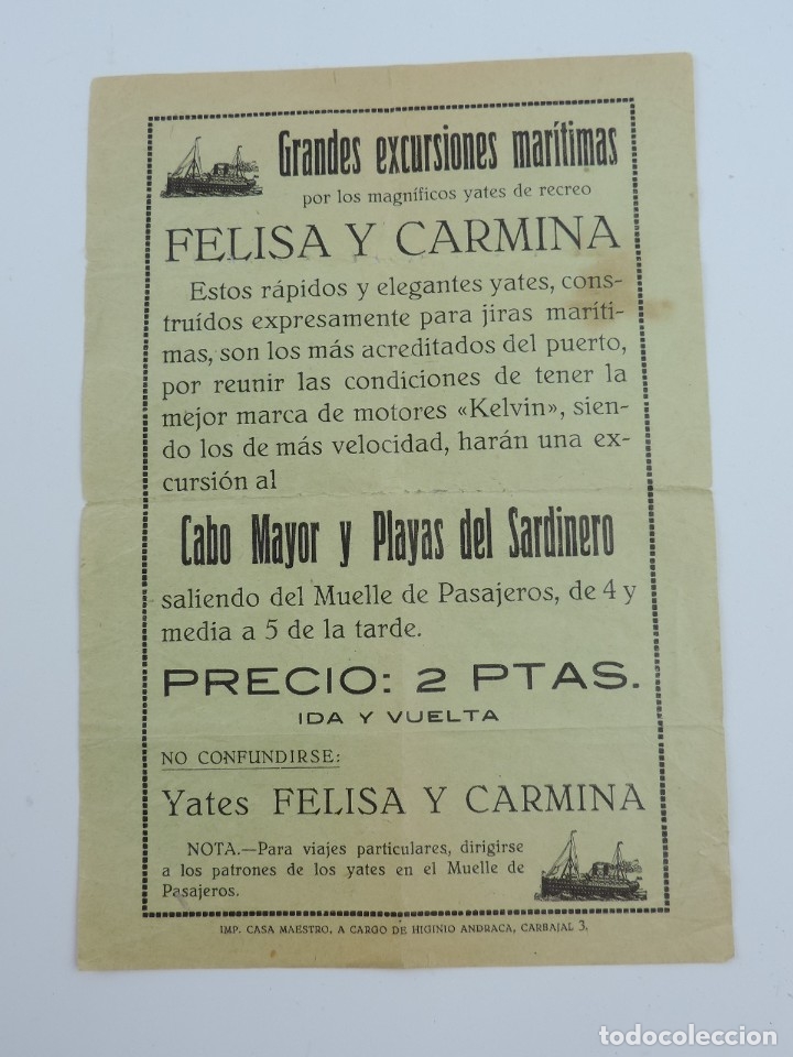 Documenti antichi: PROPAGANDA DE FELISA Y CARMINA, GRANDES EXCURSIONES MARITIMAS, CABO MAYOR Y PLAYAS DEL SARDINERO, IM