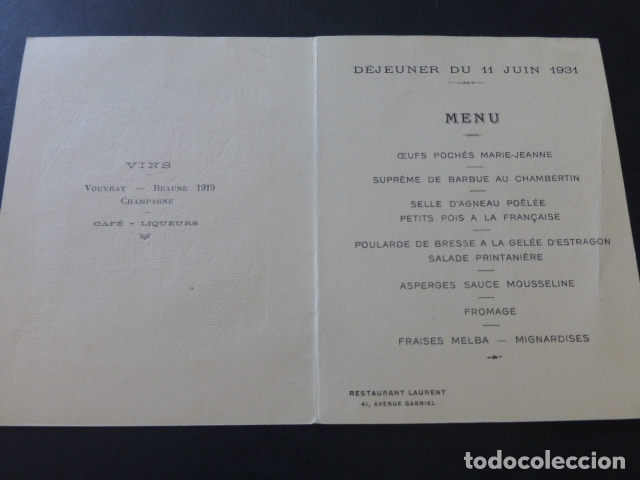 Documentos antiguos: MENU 1931 LITOGRAFIA - Foto 2