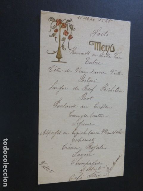 Documentos antiguos: MENU 1925 JARRON CON FLORES - Foto 1