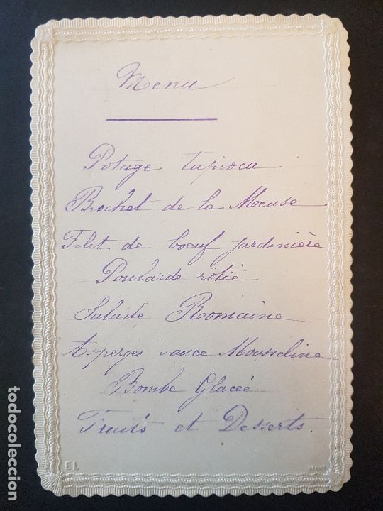 Documentos antiguos: MENU MINUTA HACIA 1900 - Foto 1