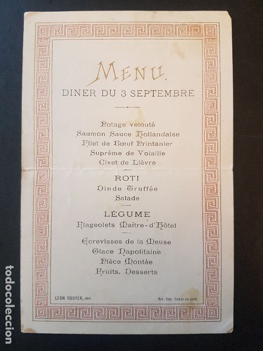 Documentos antiguos: MENU MINUTA HACIA 1900 - Foto 1