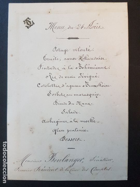 Documentos antiguos: MENU MINUTA HACIA 1900 - Foto 1