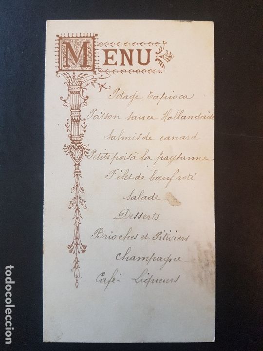 Documentos antiguos: MENU MINUTA HACIA 1900 - Foto 1