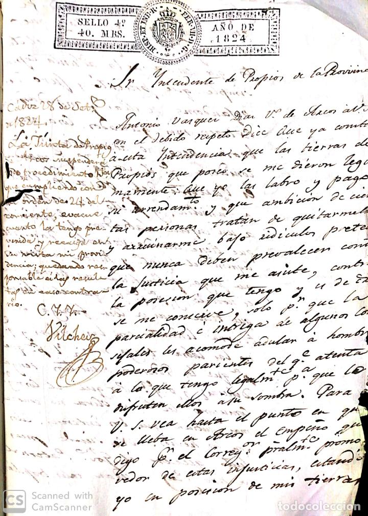 Documentos antiguos: ARCOS DE LA FRONTERA. 1844 DISPUTA POR TIERRAS, ANTONIO VAZQUEZ DIAZ. FIRMA DE D&ordm; FRAN JOSE MU&Ntilde;OZ.