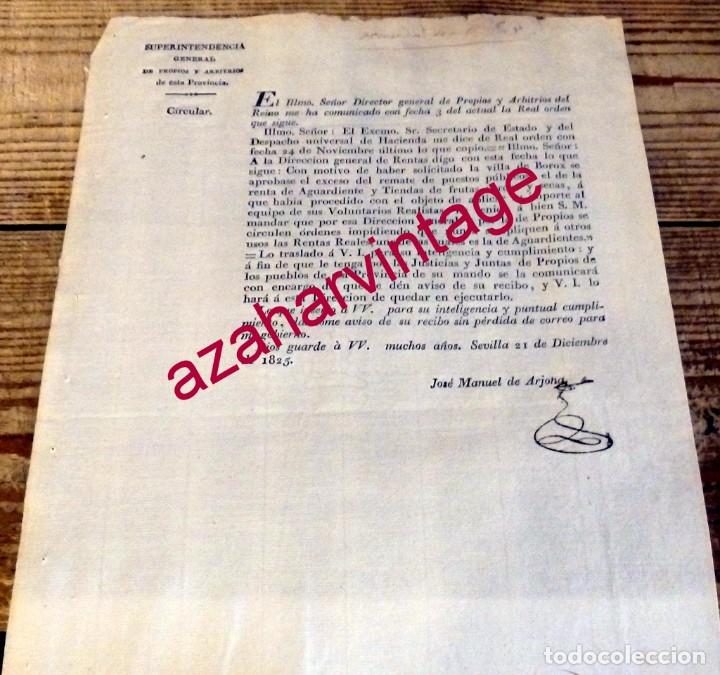 Documentos antigos: 1825, INSTRUCCIONES A LA JUSTICIA DE BOROX SOBRE APLICACION DE IMPUESTOS SOBRE AGUARDIENTES