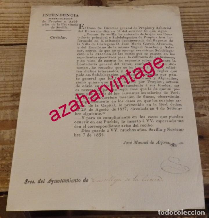 Documentos antiguos: 1831, RESOLUCION SOBRE EXACCION DE COSTAS PROMOVIDA POR EL REGENTE DE LA VILLA DE CORTEGANA
