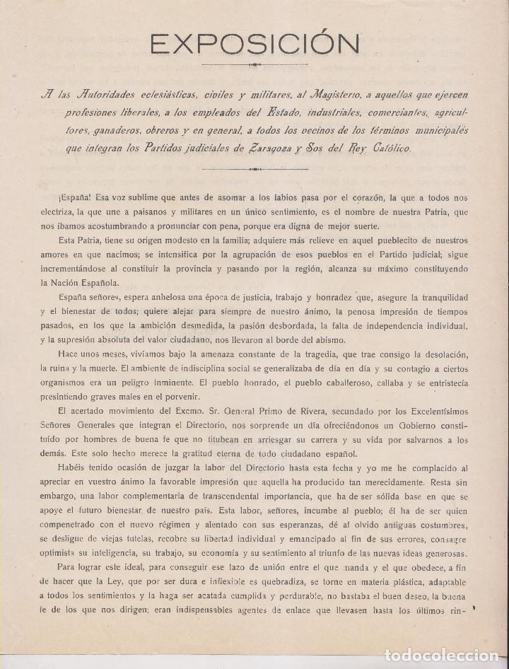 Documentos antiguos: EXPOSICI&Oacute;N DEL DELEGADO SOBRE EL DIRECTORIO DE PRIMO DE RIVERA. EJEA DE LOS CABALLEROS 1925 - Foto 1
