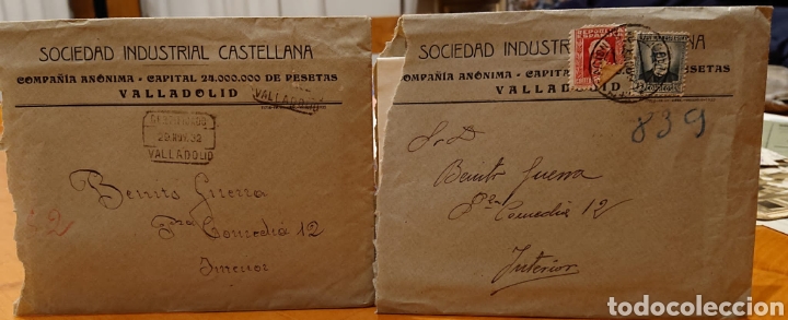Documentos antigos: Valladolid, Sociedad Industrial Castellana. Dos cartas circuladas. A&ntilde;o 1932.