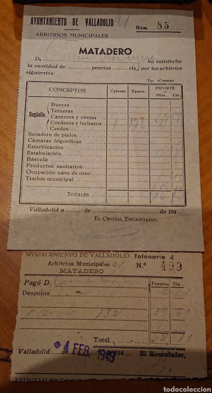 Documentos antigos: Valladolid, documentos matadero municipal. A&ntilde;os 40
