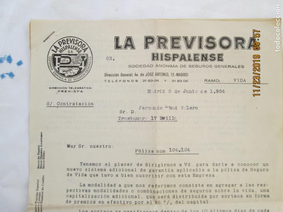 Documentos antiguos: DOCUMENTO AP&Eacute;NDICE P&Oacute;LIZA VIDA LA PREVISORA HISPALENSE - SEVILLA 1955. - Foto 4