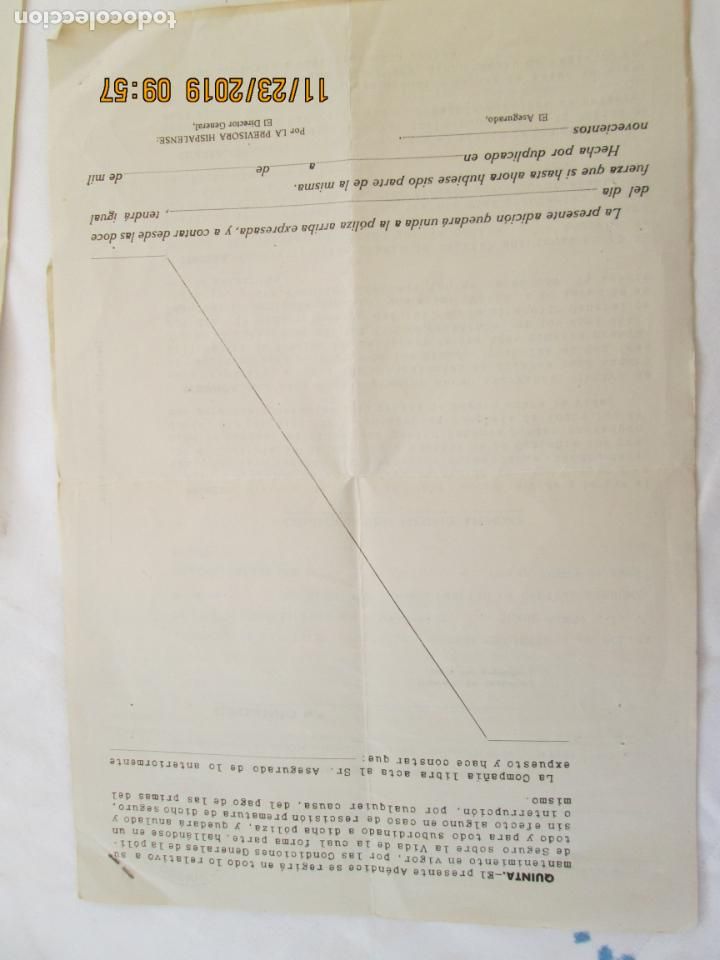 Documentos antiguos: DOCUMENTO AP&Eacute;NDICE P&Oacute;LIZA VIDA LA PREVISORA HISPALENSE - SEVILLA 1955. - Foto 5