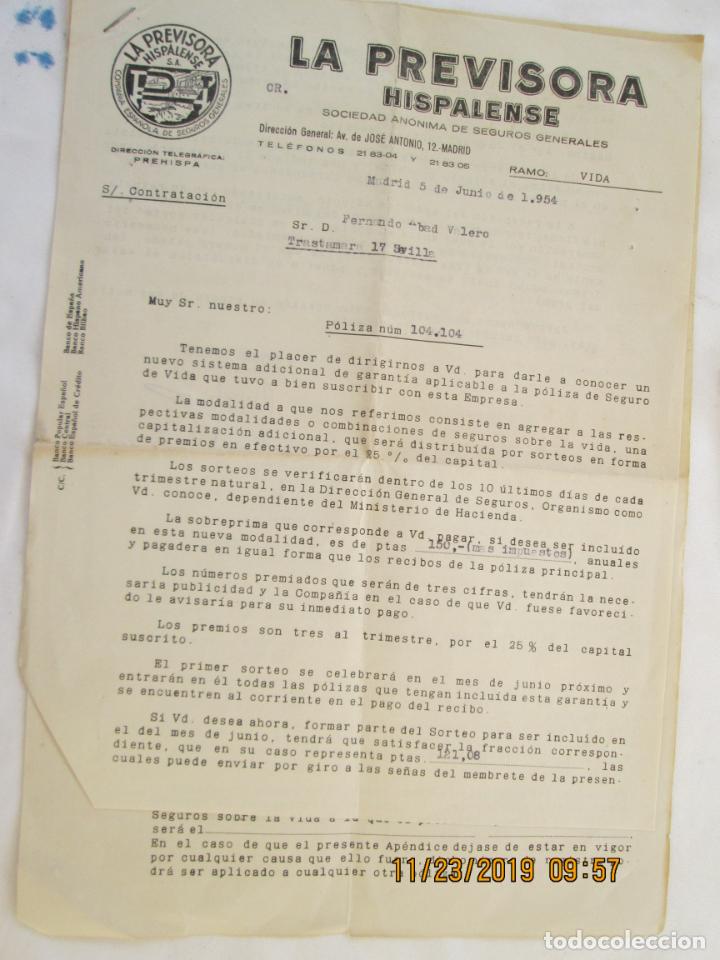 Documentos antiguos: DOCUMENTO AP&Eacute;NDICE P&Oacute;LIZA VIDA LA PREVISORA HISPALENSE - SEVILLA 1955. - Foto 1