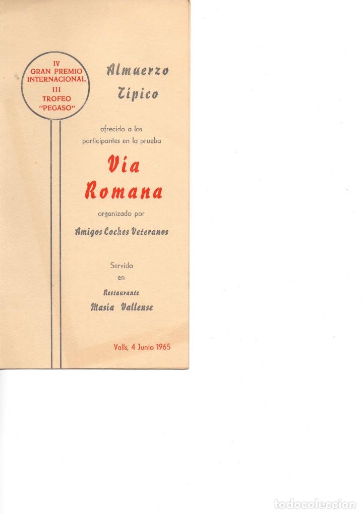 Documentos antiguos: Almuerzo premio Pegaso prueba Via Romana Amigos coches veteranos Valls 1965