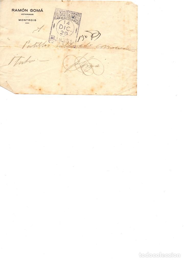 Documentos antiguos: medicina - Ram&oacute;n Gom&aacute; Montroig Tarragona receta 1929