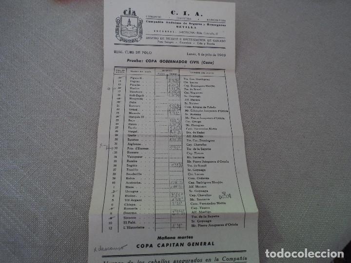 Documentos antiguos: REAL CLUB DE POLO DE BARCELONA copa capitan general 1949 33 X 16 CM