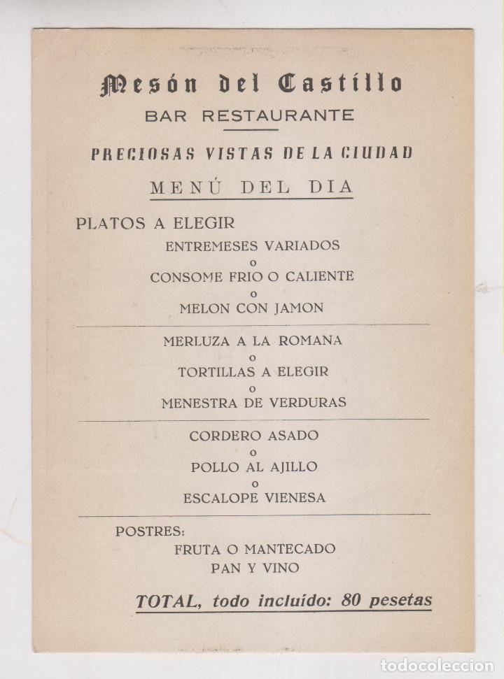 Documentos antiguos: MES&Oacute;N DEL CASTILLO. BAR RESTAURANTE. BURBOS. AL DORSO MEN&Uacute; DEL D&Iacute;A - Foto 2