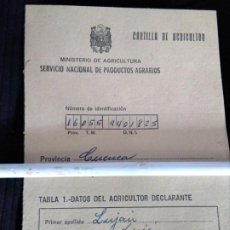 Documentos antiguos: CARNET CARTILLA AGRICULTOR 1972. Lote 190589568