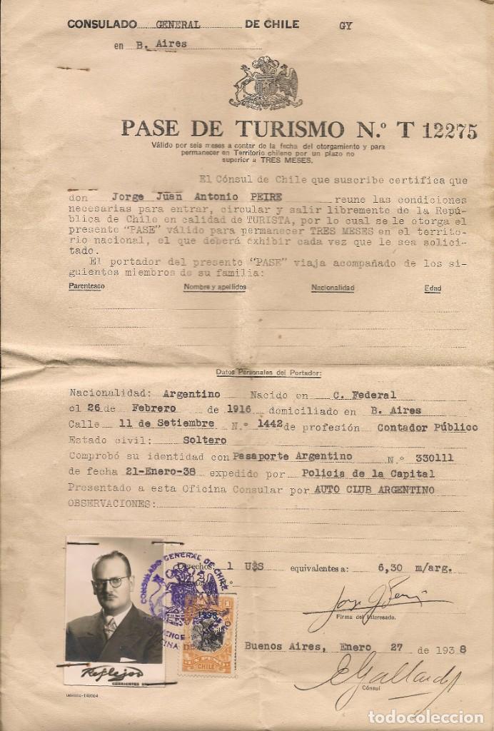 Documentos antiguos: SALVOCONDUCTO -PASE DE TURISMO- DISPUTA DE LA LAGUNA DEL DESIERTO- 1937 CONTROVERSIA CHILE-ARGENTINA