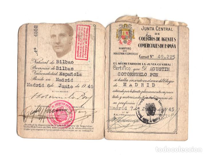 Documentos antiguos: CARNET.- COLEGIO DE AGENTES COMERCIALES. MADRID. 1945. - Foto 1