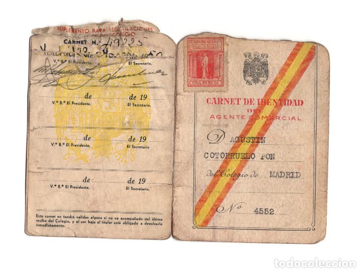Documentos antiguos: CARNET.- COLEGIO DE AGENTES COMERCIALES. MADRID. 1945. - Foto 2