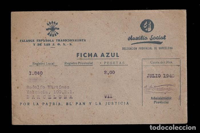 Documentos antiguos: C9-13 Post Guerra Civil BARCELONA Conjunto de 8 ejemplares diferentes de FICHA AZUL AUXILIO SOCIAL