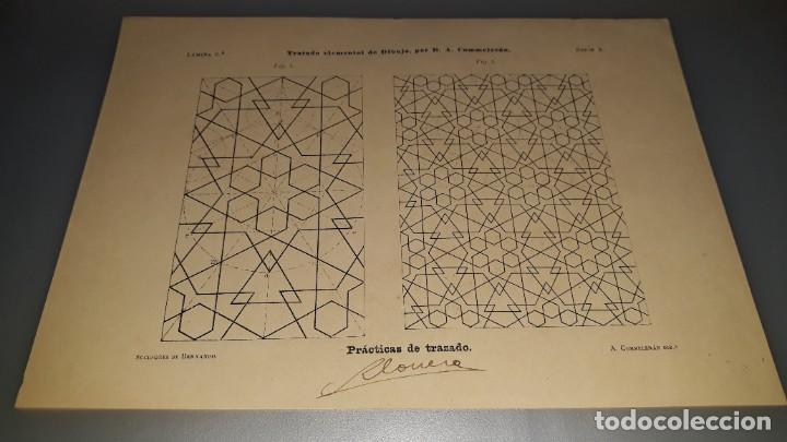 Documentos antigos: Hoja l&aacute;mina tratado dibujo Alberto Commeler&aacute;n figuraS Sucesores Hernando pr&aacute;ctica trazado firma 1911
