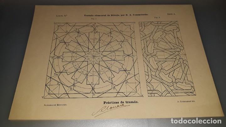 Documentos antigos: Hoja l&aacute;mina tratado dibujo Alb Commeler&aacute;n 2 figuras Sucesores Hernando pr&aacute;cticas trazado MADRID 1911