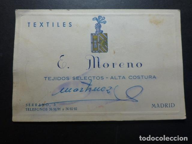Documentos antiguos: MADRID TEXTILES E. MORENO TARJETA PUBLICITARIA - Foto 1