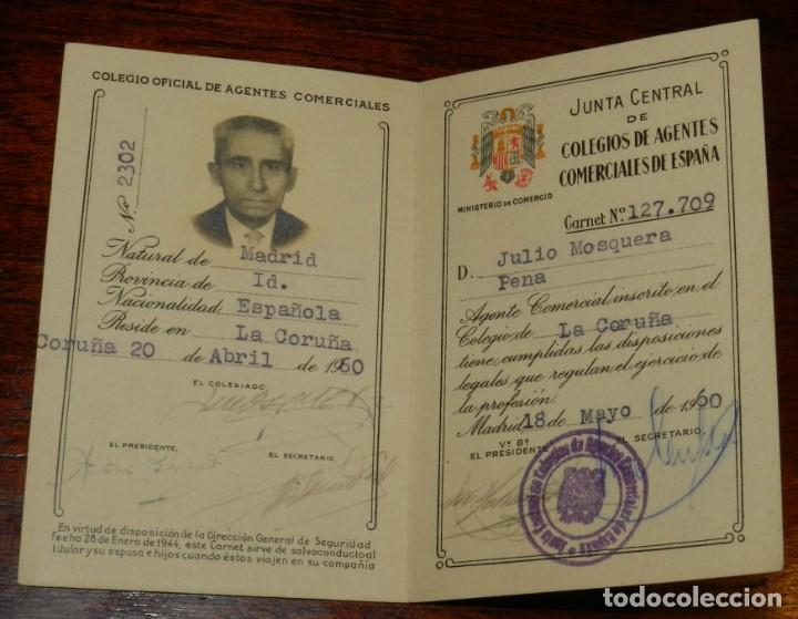 Documentos antigos: CARNET  DE AGENTE COMERCIAL, LA CORU&Ntilde;A 1959.