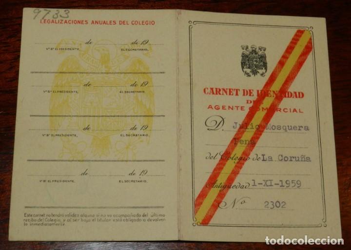Documentos antiguos: CARNET  DE AGENTE COMERCIAL, LA CORU&Ntilde;A 1959. - Foto 2