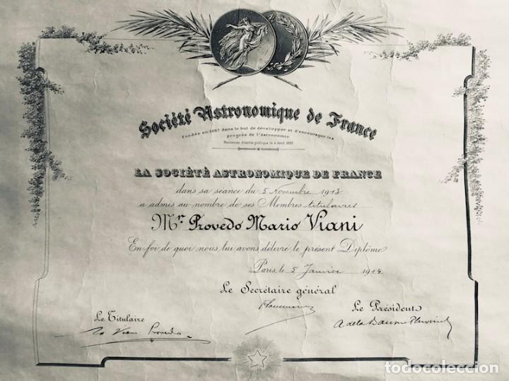 Old Documents: DIPLOMA SOCIEDAD ASTRON&Oacute;MICA DE FRANCIA. SOCIET&Eacute; ASTRONOMIQUE DE FRANCE. PARIS, A&Ntilde;O 1914.