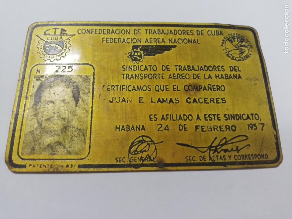 Documentos antiguos: TRANSPORTE AEREO. CARNET SINDICATO TRANSPORTE. HABANA, 1957. VER FOTOS.