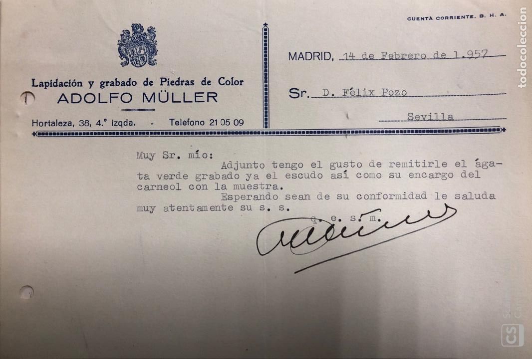 Documentos antiguos: MADRID. MEMORANDUM. ADOLFO M&uuml;LLER. LAPIDACION Y GRABADO DE PIEDRAS A COLOR. 1957