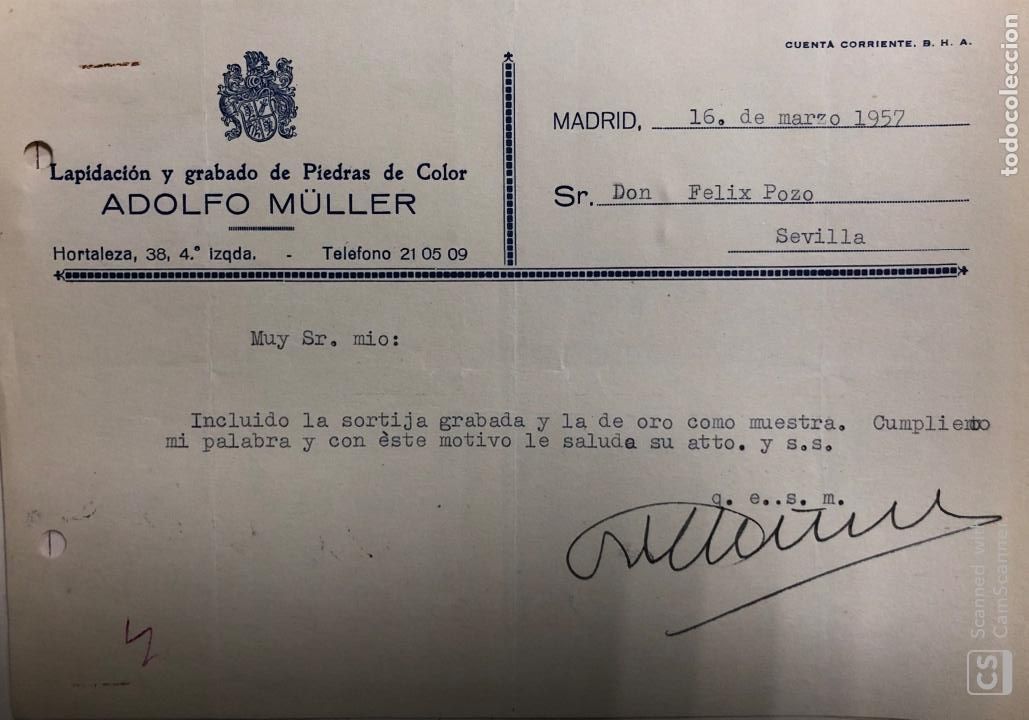 Documentos antiguos: MADRID. MEMORANDUM. ADOLFO M&uuml;LLER. LAPIDACION Y GRABADO DE PIEDRAS A COLOR. 1957