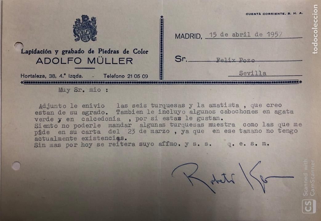Documentos antiguos: MADRID. MEMORANDUM. ADOLFO M&uuml;LLER. LAPIDACION Y GRABADO DE PIEDRAS A COLOR. 1957