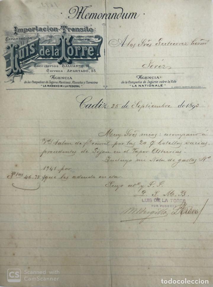 CADIZ. MEMORANDUM. LUIS DE LA TORRE. 1893