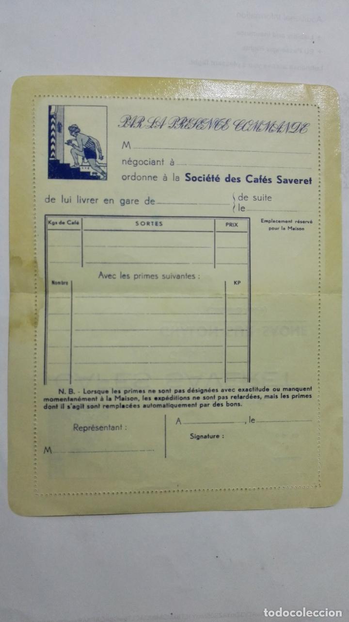 Documentos antiguos: SOCIETE DES CAFES SAVERET - BAR LA PRESENTE COMMANDE - Foto 2