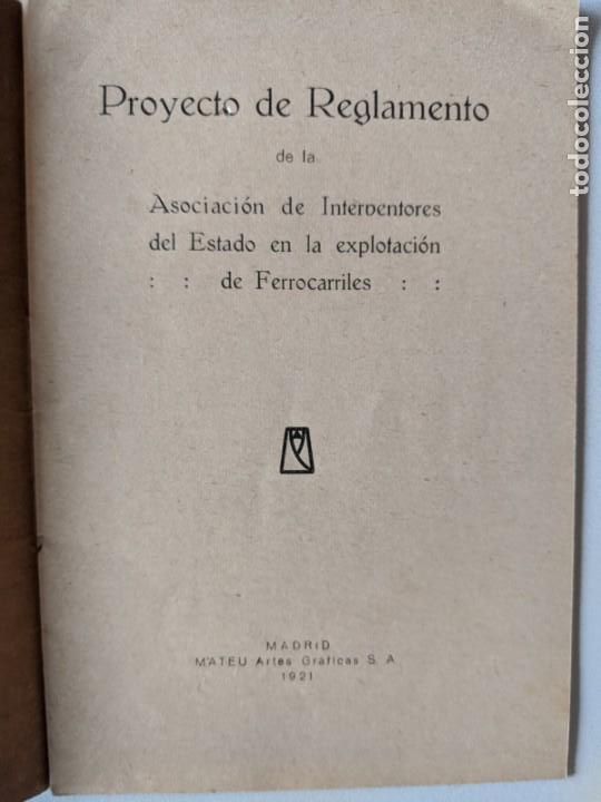 Documentos antiguos: 1921 FERROCARRILES PROYECTO REGLAMENTO ASOCIACION INTERVENTORES - Foto 1