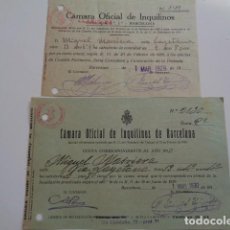 Documentos antiguos: BARCELONA. CAMARA OFICINAL DE INQUILINOS. 1929-1930. LOTE 2 RECIBOS. . Lote 193678715