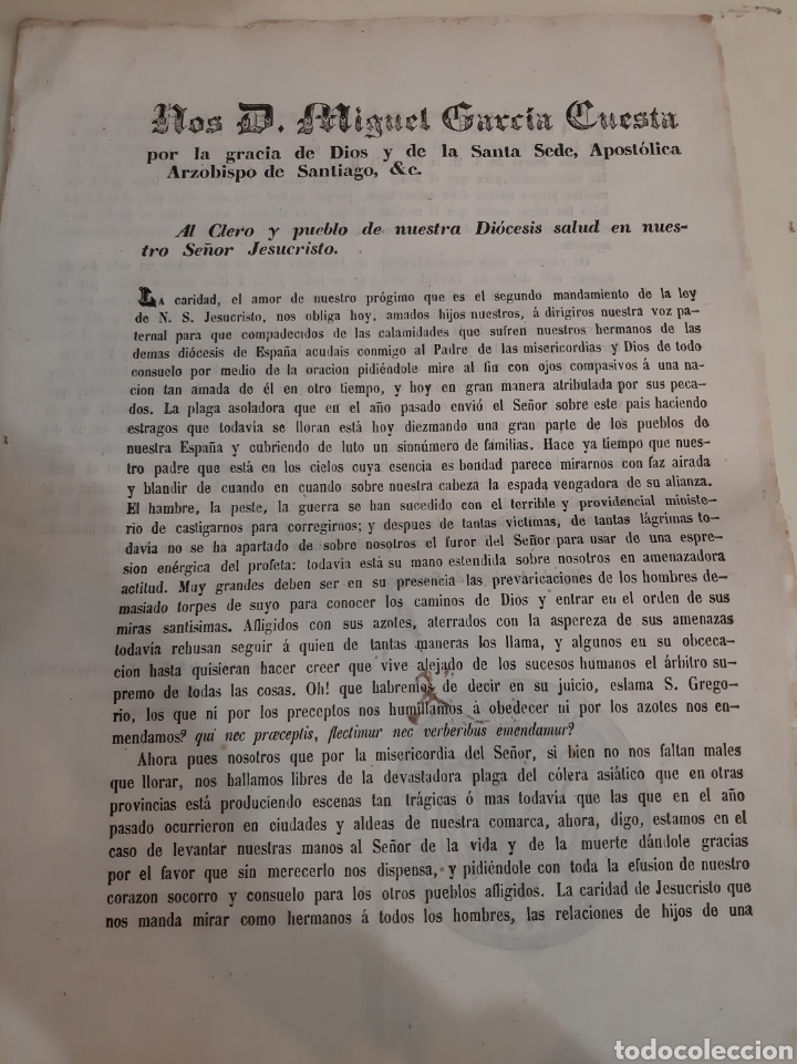 Documenti antichi: Arzobispo de Santiago de Compostela 1855 Miguel Garcia Cuesta al clero y pueblo