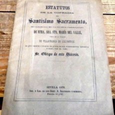Documentos antiguos: VILLAFRANCA DE LOS BARROS, BADAJOZ, 1878, ESTATUTOS COFRADIA DEL SANTISIMO SACRAMENTO,16 PGS, RARISI